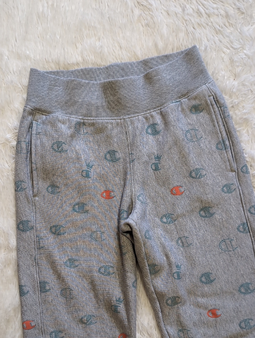 Champion Reverse Weave Grey Allover Blue/Orange Logo Sweatpant Jogger Small - Picture 2 of 11